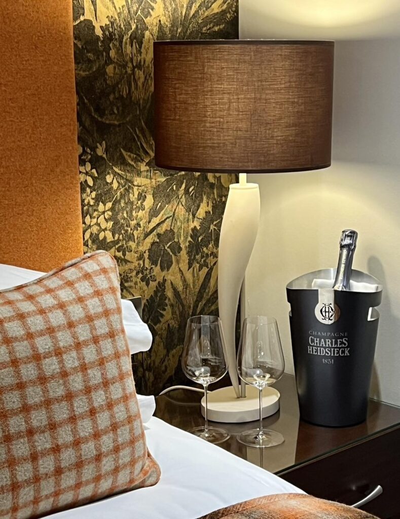 bedroom close-up with champagne